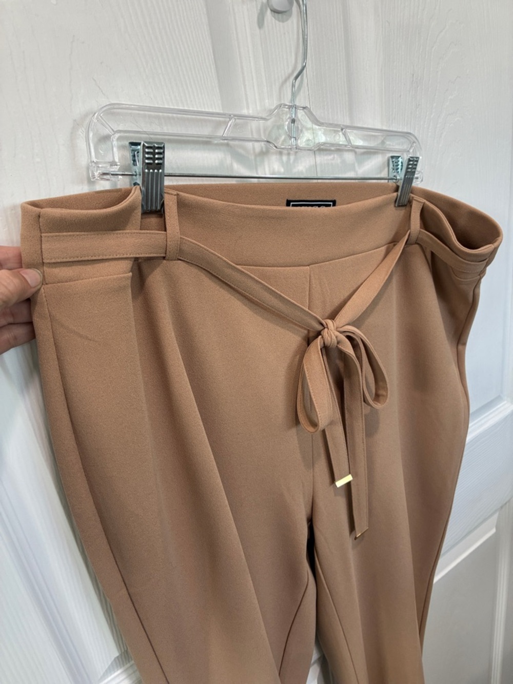 Tie-Waist Ponte Trousers in Camel - Picture 5 of 5